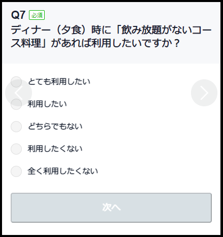 飲み放題無しプランの好意（5段階評価）